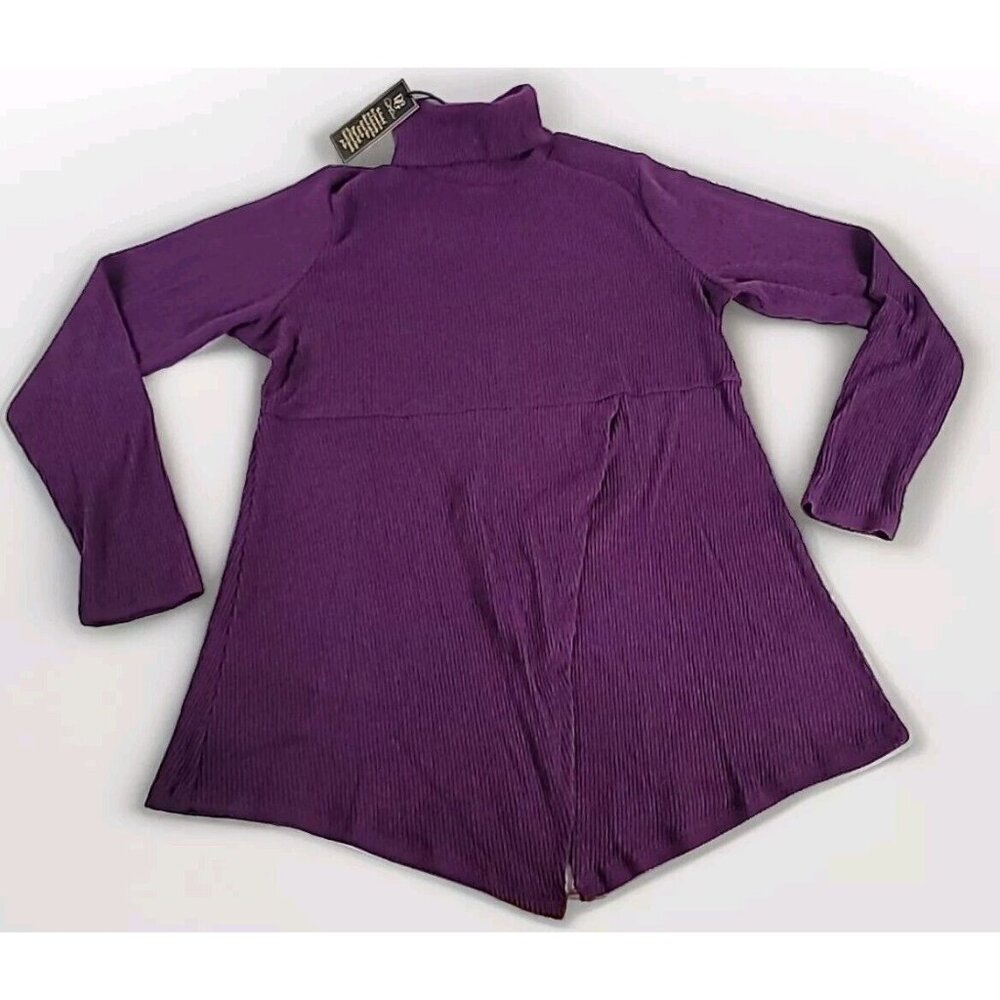 DG2 Diane Gilman Sweater Sz M Purple Turtleneck High Waist Faux Wrap Soft Knit